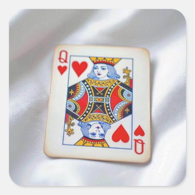 Queen of Hearts On White Satin Fabric Square Sticker (Front)