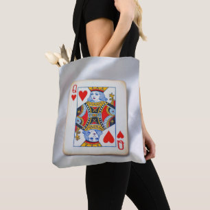 Queen of Hearts On White Satin Fabric Tote Bag