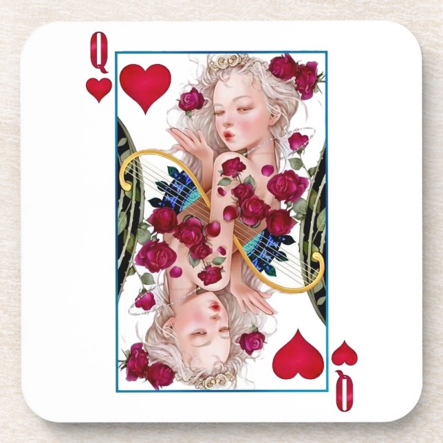 Queen of Hearts Oversized Graphic, Playing Cards Beverage Coaster (Front)
