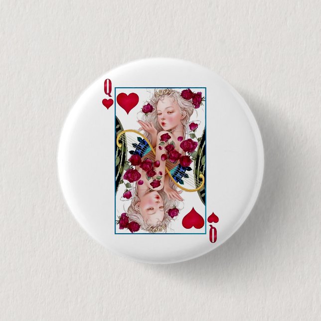 Queen of Hearts Oversized Graphic, Playing Cards Button (Front)