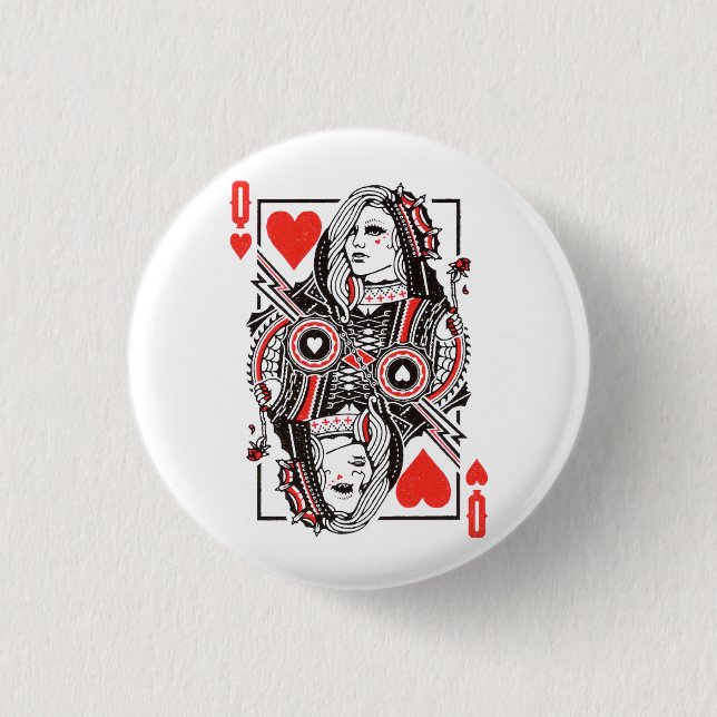 Queen of Hearts Oversized Graphic, Playing Cards Button (Front)