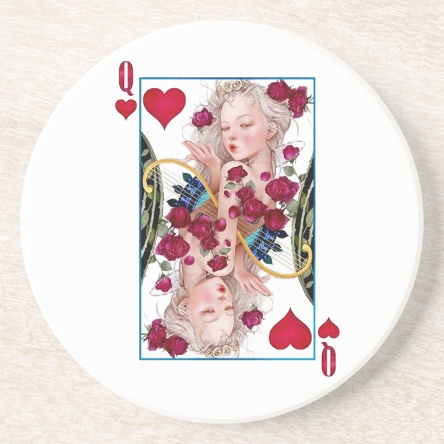 Queen of Hearts Oversized Graphic, Playing Cards Coaster (Front)