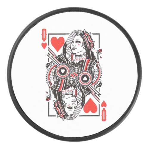 Queen of Hearts Oversized Graphic Playing Cards Hockey Puck
