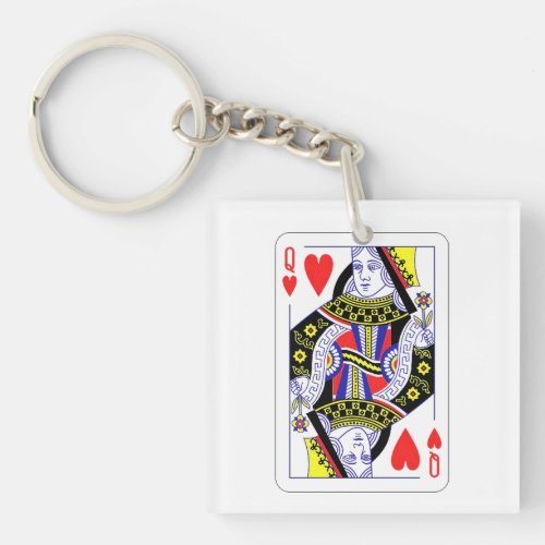 Queen of Hearts Oversized Graphic Playing Cards Keychain