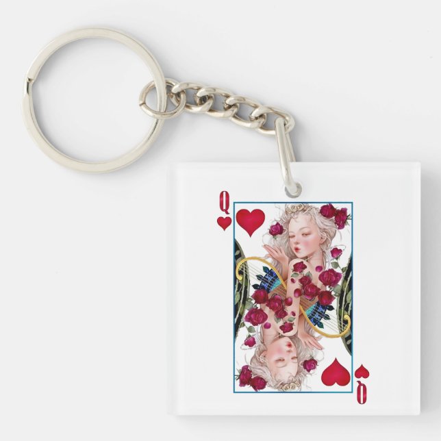 Queen of Hearts Oversized Graphic, Playing Cards Keychain (Front)