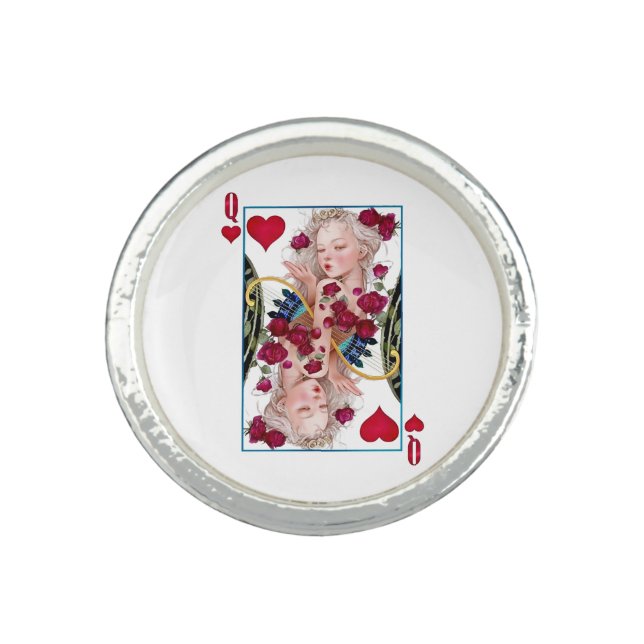 Queen of Hearts Oversized Graphic, Playing Cards Ring (Front)