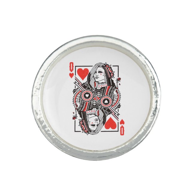Queen of Hearts Oversized Graphic, Playing Cards Ring (Front)