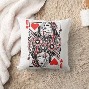 Queen of Hearts Oversized Graphic, Playing Cards Throw Pillow
