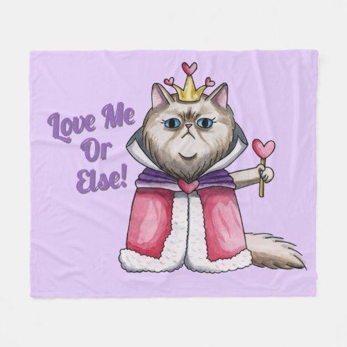 Queen of Hearts Persian Cat Illustration Fleece Blanket