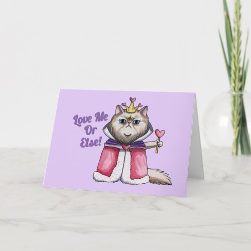Queen of Hearts Persian Cat Illustration Holiday Card