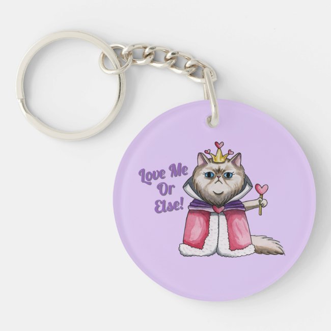 Queen of Hearts Persian Cat Illustration Keychain