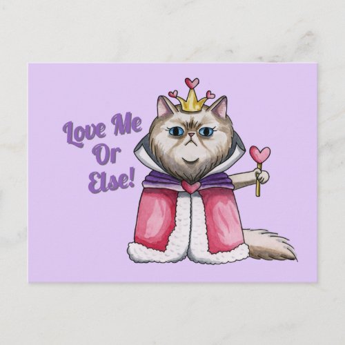 Queen of Hearts Persian Cat Illustration Postcard