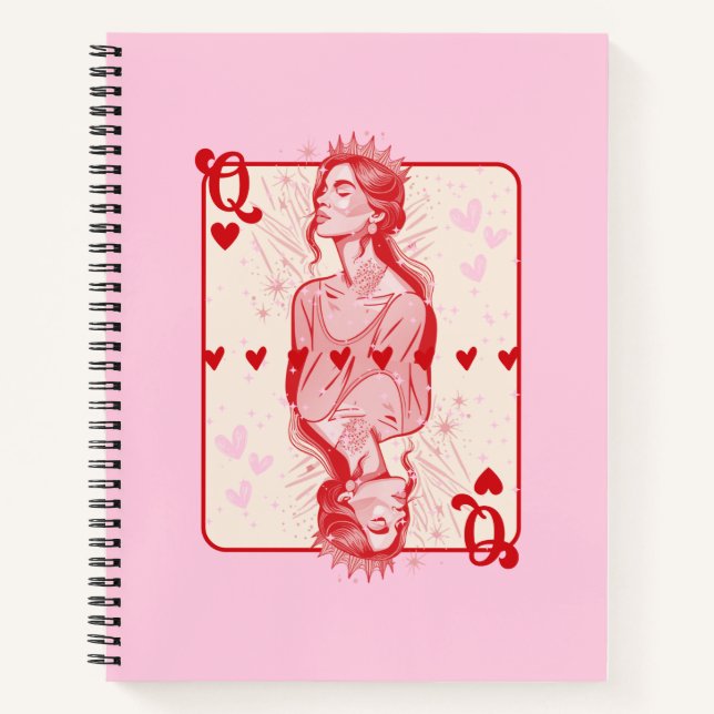 Queen of Hearts Pink Preppy Art Notebook (Front)
