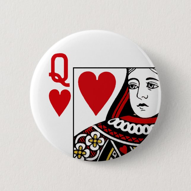 Queen Of Hearts Playing Card Button (Front)