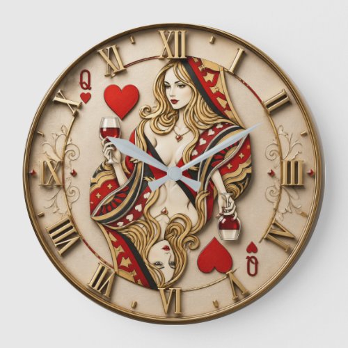 Queen of Hearts Playing Card Elegant Casino Queen Large Clock