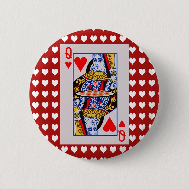 Queen of hearts playing card love hearts button (Front)