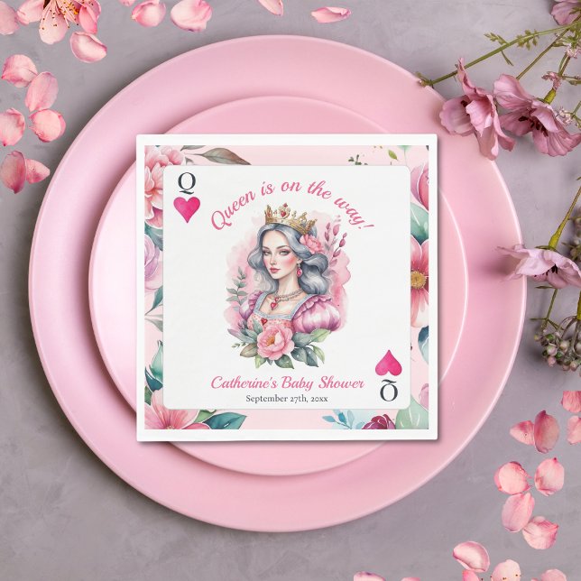Queen Of Hearts Playing Card Pink Baby Shower Napkins (Creator Uploaded)