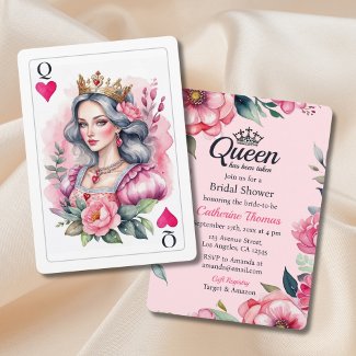Queen Of Hearts Playing Card Pink Bridal Shower