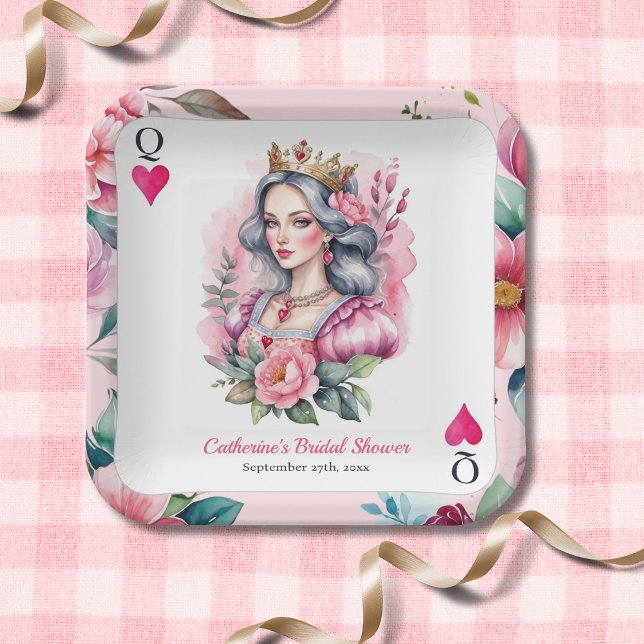 Queen Of Hearts Playing Card Pink Bridal Shower Paper Plates (Creator Uploaded)