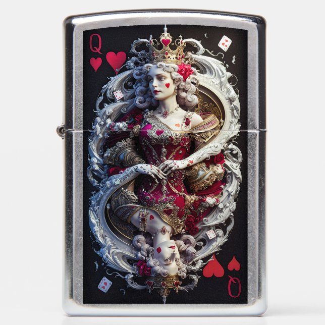 Queen of Hearts Playing Card - Surrealism Art Zippo Lighter (Front)