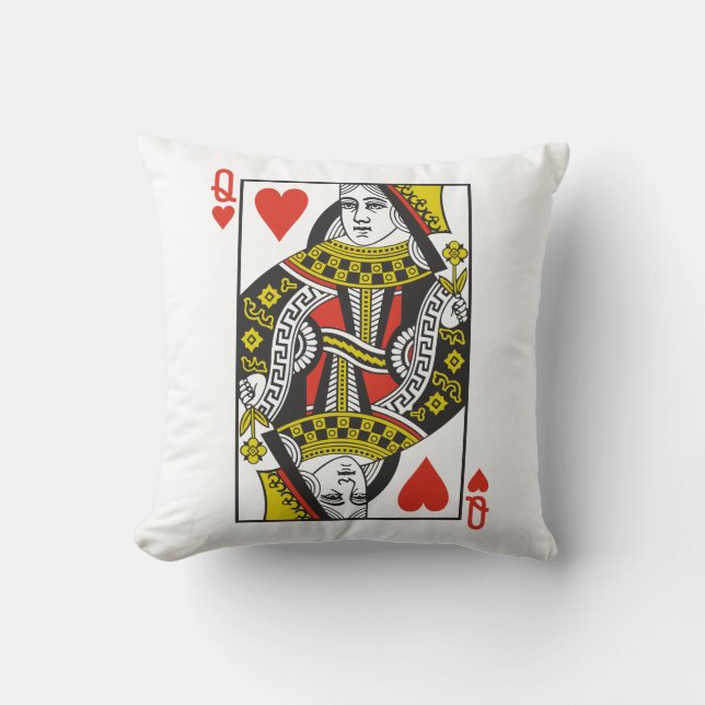 Queen of Hearts Playing Cards Throw Pillow (Front)