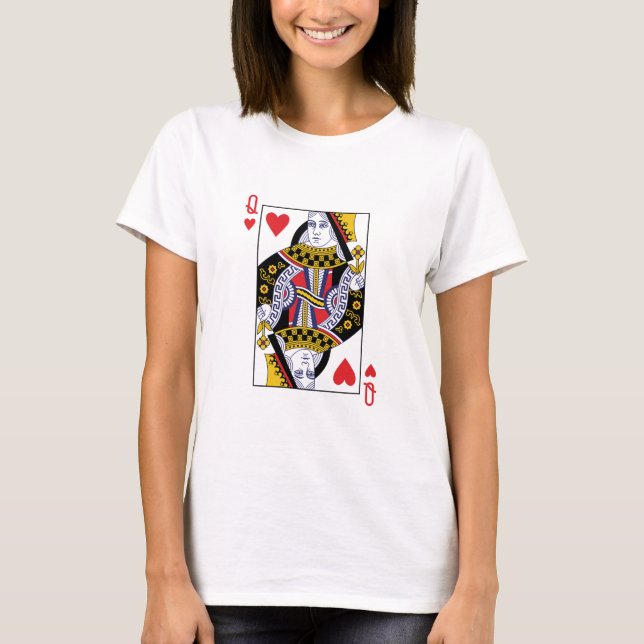 Queen of Hearts Poker Casino Playing Card T-Shirt (Front)