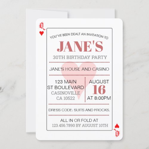 Queen of Hearts Poker Playing Cards Birthday