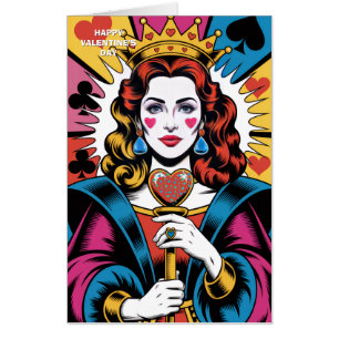 Queen of Hearts Pop Art Woman Card