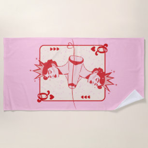 Queen of Hearts Red and Pink  Beach Towel