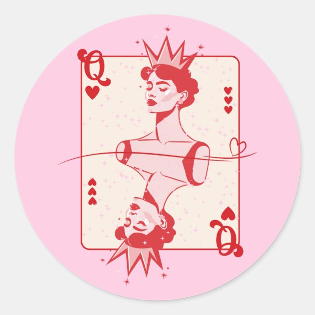 Queen of Hearts Red and Pink  Classic Round Sticker (Front)