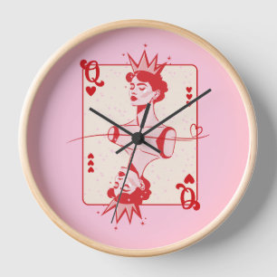 Queen of Hearts Red and Pink Clock