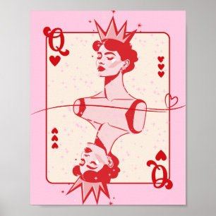 Queen of Hearts Red and Pink Poster