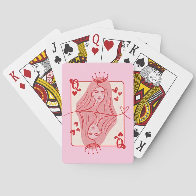 Queen of Hearts Red and Pink Preppy Art Poker Cards (Back)