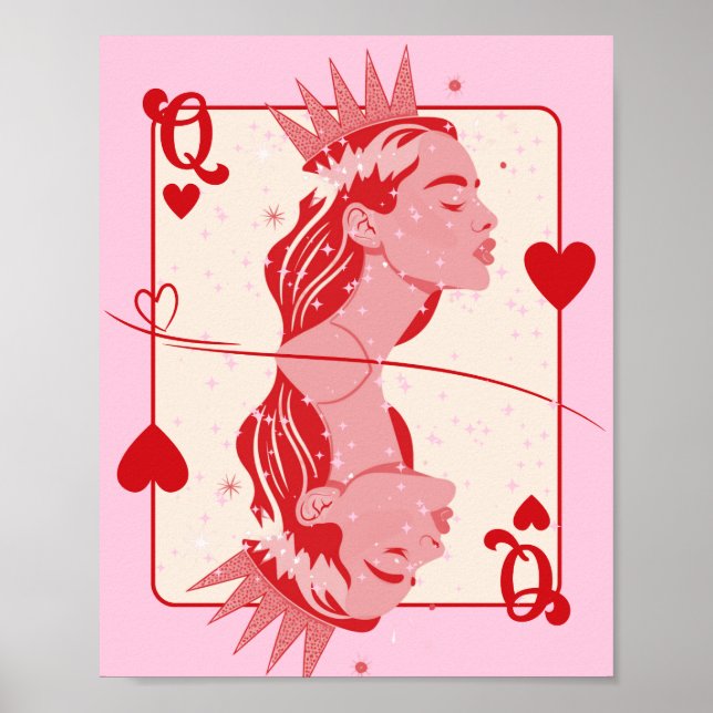 Queen of Hearts Red and Pink Preppy Art Poster (Front)