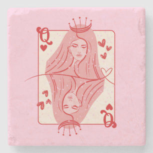 Queen of Hearts Red and Pink Preppy Art Stone Coaster