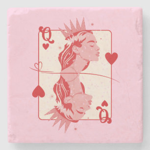Queen of Hearts Red and Pink Preppy Art Stone Coaster