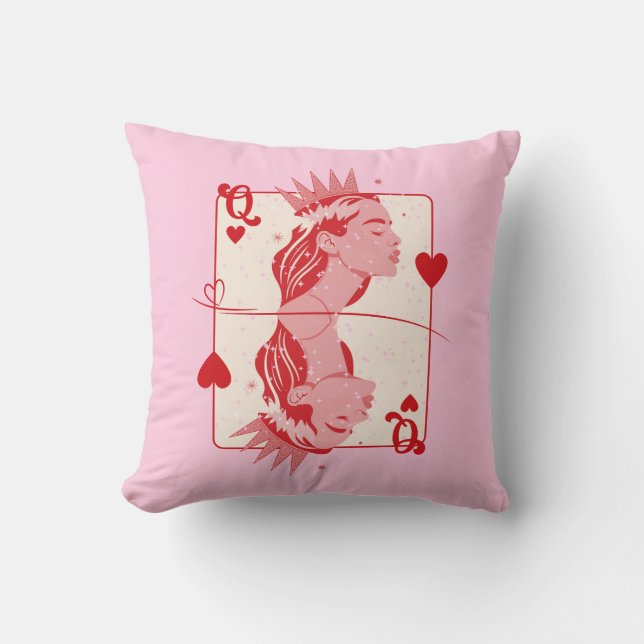 Queen of Hearts Red and Pink Preppy Art Throw Pillow (Front)