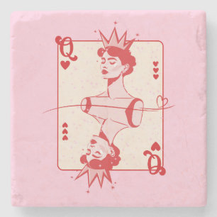 Queen of Hearts Red and Pink  Stone Coaster