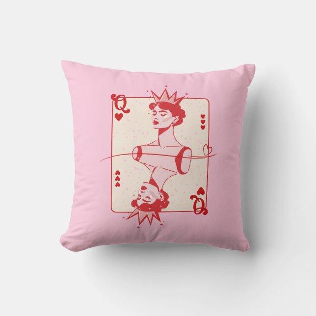 Queen of Hearts Red and Pink  Throw Pillow (Front)