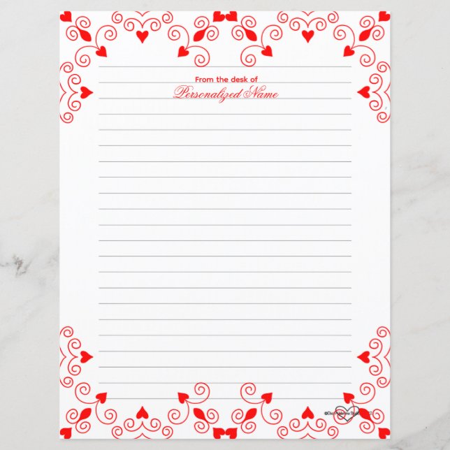 Queen of Hearts - Red Lined Paper Sheet (Front)