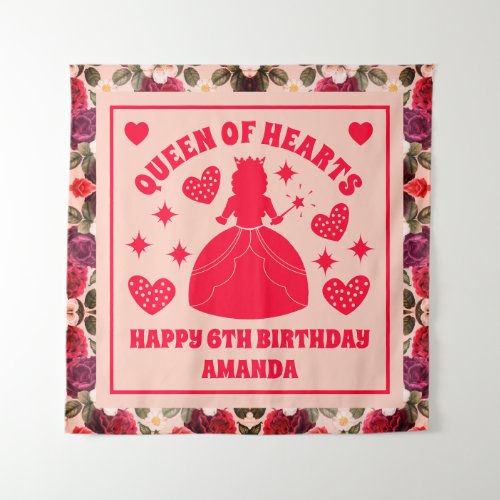 Queen of Hearts Roses Birthday Banner Tapestry