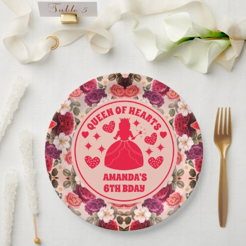 Queen of Hearts Roses Birthday Paper Plates