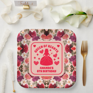 Queen of Hearts Roses Birthday Paper Plates