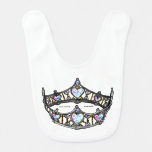 Queen of Hearts Silver Crown Tiara white Baby Bib