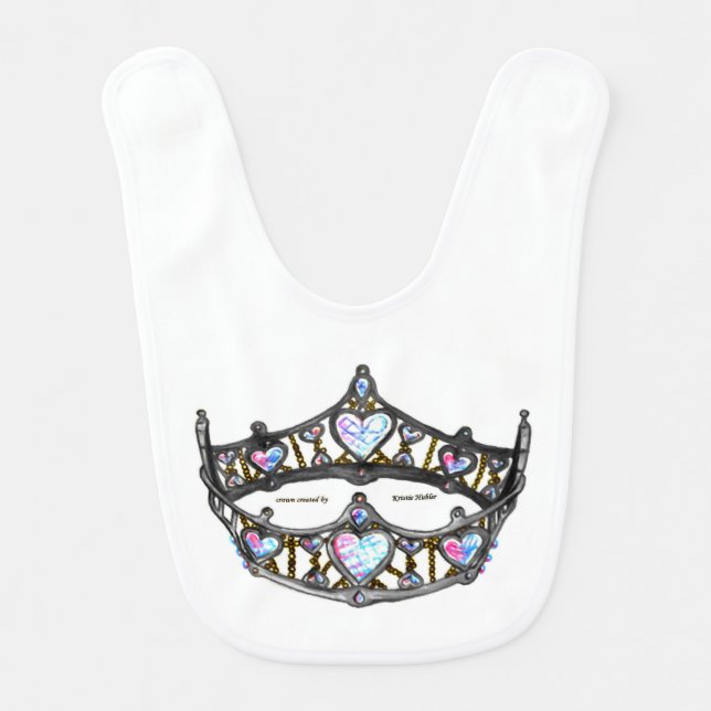 Queen of Hearts Silver Crown Tiara white Baby Bib (Front)