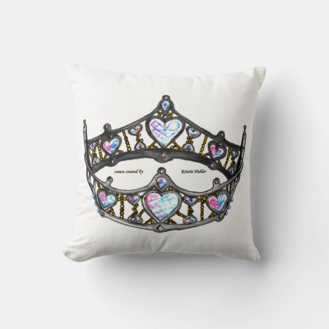 Queen of Hearts Silver Crown Tiara white Throw Pillow (Front)