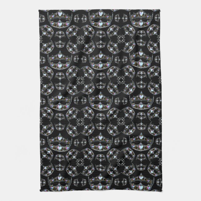 Queen of Hearts Silver Crown Tiaras black Kitchen Towel (Vertical)