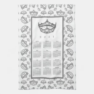 Queen of Hearts Silver Crown Tiaras Kitchen Towel
