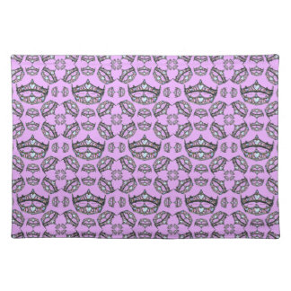 Queen of Hearts Silver Crown Tiaras pink thistle Cloth Placemat