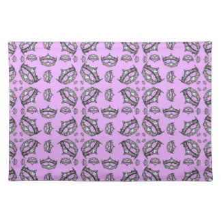 Queen of Hearts Silver Crown Tiaras pink thistle Cloth Placemat